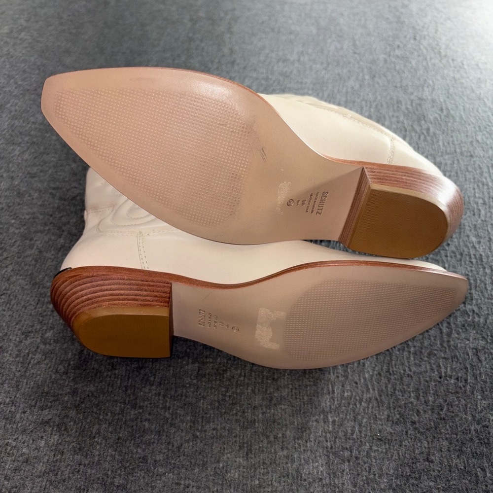 Schutz Cream Leather Western Ankle Boots Pointed Toe Cuban Heel Size 9B - Picture 9 of 9